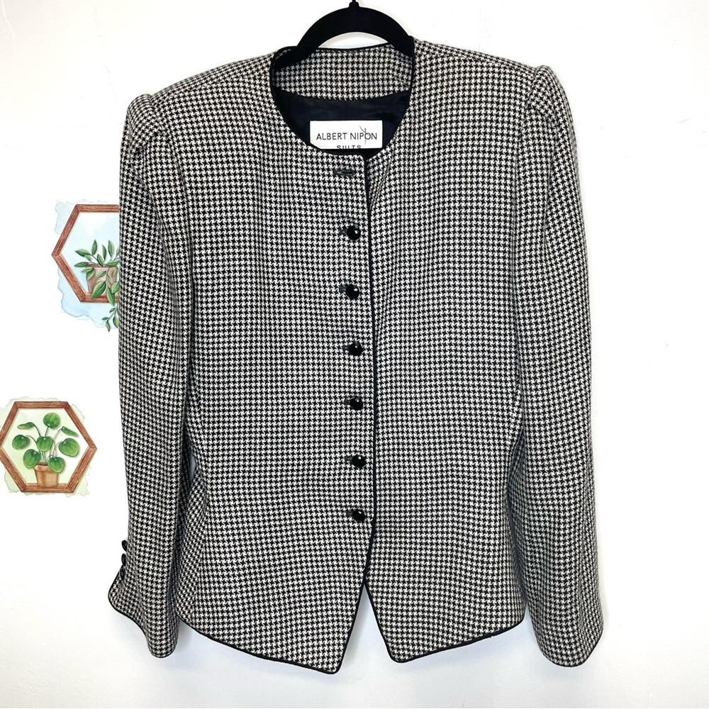 Albert Nipon houndstooth wool blazer fitted